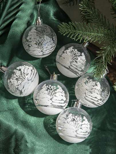 6pcs, 6cm Christmas Party Ornament Balls, Transparent Balls, Christmas Hanging Balls, Plastic Balls, Christmas Balls, Christmas Hanging Decor Balls, Christmas Ball Decorations, Suitable For Christmas Tree Decor, Home Decor, Room Decor Halloween Halloween Decor