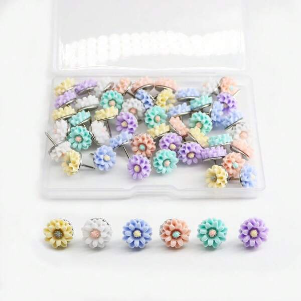 48 piezas de chinchetas de resina de girasol de colores mixtos para decoración de pared de fotos, clavos hechos a mano y creativos, botones DIY, para útiles escolares, de vuelta a la escuela