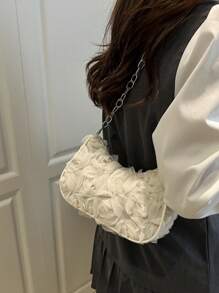 时尚链条肩带单肩包，金属链条肩带，花卉图案休闲手提包，女士斜挎包优雅玫瑰花朵图案晚宴手拿包，女士派对钱包可爱甜美女孩挎包纯色水桶包新娘手提包