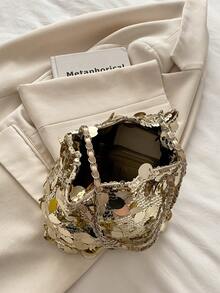 1 pezzo Borsa a tracolla da donna leggera e resistente con glitter, ampia capacità, borsa a secchiello versatile e alla moda adatta per feste, viaggi, serate