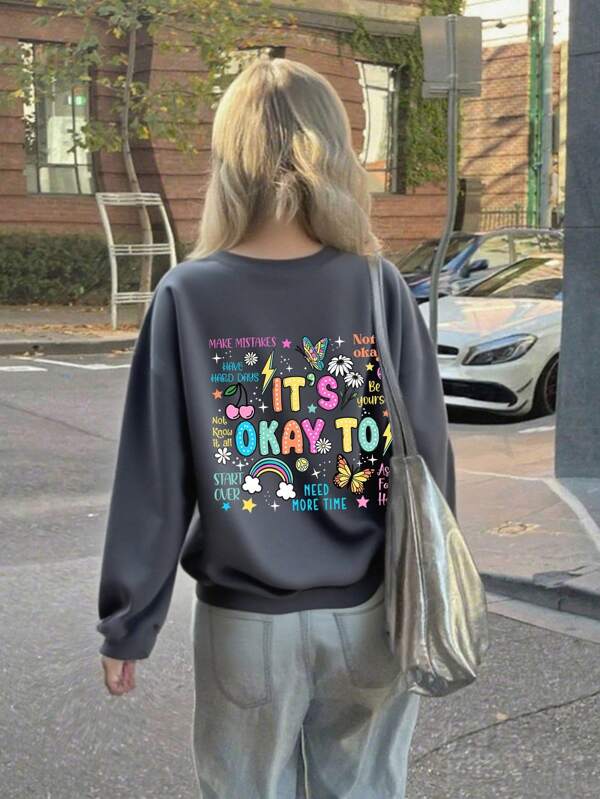 Tween Mädchen Grafik-Muster Rundhals Langarm T-Shirt, Herbst/Winter Top