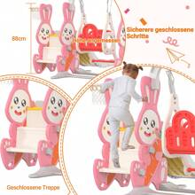 Indoor Slide For Children, 4 In 1 Children's Slide And Swing For 1-3 Years, Rabbit-Shaped, With Basketball Stand, Climbing Ladder, Swing Slide, Slide For Indoors And Outdoors, Pink