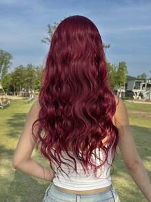 V-förmige Clip-In Haarverlängerungen in Weinrot, 24-26 Zoll lang, natürliche Welle, wellig, synthetisches Haarteil für den täglichen Gebrauch von Frauen