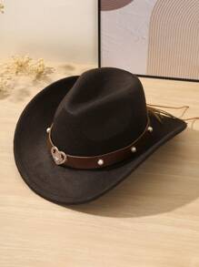 1 Unisex Western Cowboy Hat, Detachable Heart-Shaped Border, Polyester Fiber, Non Elastic, Woven Process, Sun Protection Theme Hat, Feather Free, Hand Washable - Ideal Gift Choice, Suitable For Horseback Riding Sports Travel Bar Parties And Daily Use