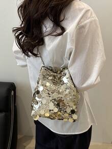 1 pezzo Borsa a tracolla da donna leggera e resistente con glitter, ampia capacità, borsa a secchiello versatile e alla moda adatta per feste, viaggi, serate