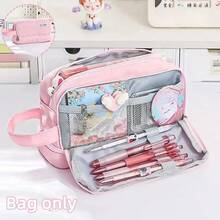 1个马卡龙图案大号铅笔盒/收纳袋，INS风格文具包，便携式手提铅笔盒/收纳袋，化妆包，适合青少年办公及学习用品 - #B2 紫色 - 查看 7