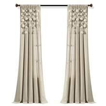 LUSH DECOR Boho Pom Pom Tassel Linen Window Curtain Panel Navy Single 52X84 Halloween-Fall Decor-Room Decor - 深亞麻色 - 查看 6