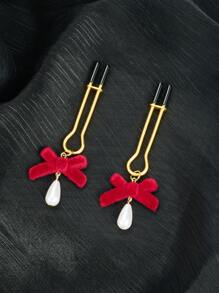 CIZME 1pair Cute Velvet Bow Nipple Cuff For Women For Daily Decoration, Nipple Clamps Body Non-Piercing Nipple Body Clip Adjustable Faux Nipple Ring Body Jewelry