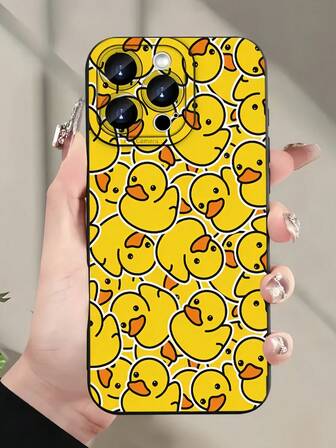 1 件可爱鸭子图案黑色天使眼全覆盖镜头保护 TPU 手机壳适用于苹果及系列