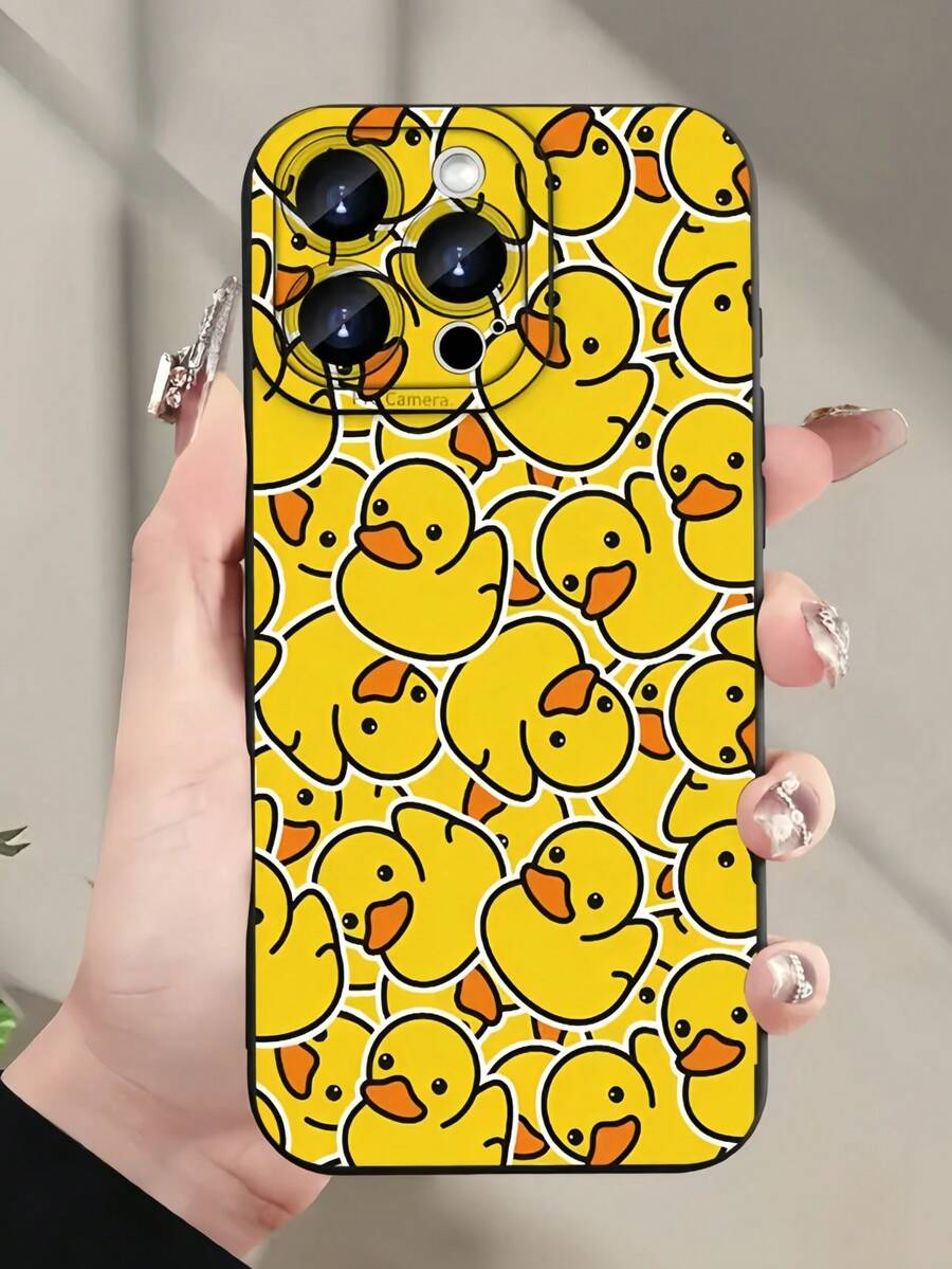 1 pieza Funda de teléfono de TPU con protección de lente de cobertura total y diseño de pato lindo con ojos de ángel negros compatible con Apple & Series - Multicolor - Ver 1