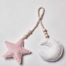 Baby Room Decor For Nursery - Luna Blanca + Estrellas Rosas - Ver 1