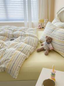 3 件套加厚涤纶清新花卉印花床上用品套件，适合男孩/女孩宿舍，拉链开合，四季皆宜，柔软透气的卧室床上用品套件（包括 1 个羽绒被套、2 个枕套、无填充物）