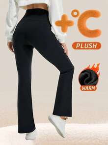 Women's High Waist Flare Yoga Pants With Pockets - Warm Lining, Tummy Control, Bootcut, Suitable For Workout, Running, Fitness, Travel And Daily Wear, Winter - Black - View 4