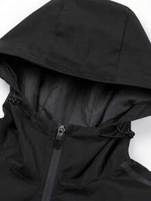 男士长袖抽绳连帽防水休闲多口袋拉链防风夹克，适合日常穿着，秋季百搭 - 灰色 - 查看 3