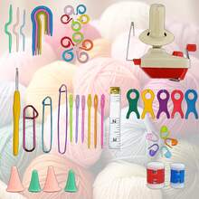 Kreativset, Häkelnadeln Set, Kugelwickler, Wollwickler mit Häkelzubehör Häkelwollezubehör, Garnkuchenwickler-Spinner mit Garnnadel-Set zum Häkeln, Strickstichmarker, Plastiknadeln