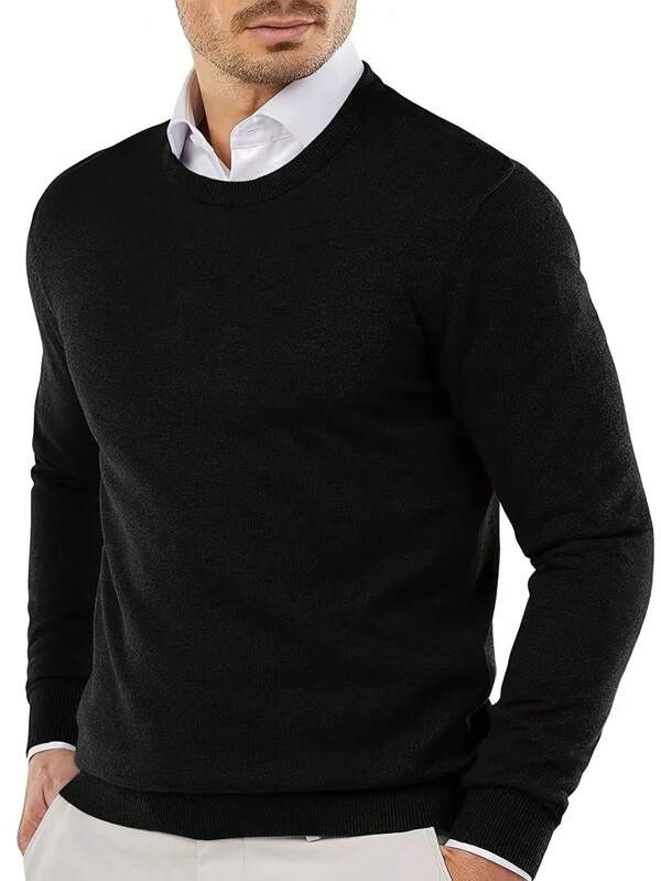Suéter de cuello redondo de unicolor casual para hombre