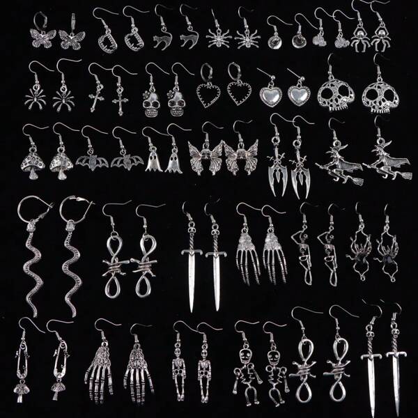 10/20Pairs/Lot Vintage Punk Gothic Women Men Earrings Skeleton Spider Bat Style Halloween Party Holiday Gifts Daily Wearing Accessories