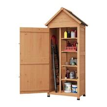 mteryoing 63"/70" Large Outdoor Wooden Storage Shed - Waterproof Vertical Garden Tool Cabinet With 3 Adjustable Shelves, Lockable Door & Roof Storage | Heavy-Duty, Space-Saving For Patio, Yard, Lawn, Backyard - 63.23x27.56x17.72 inches - 查看 11