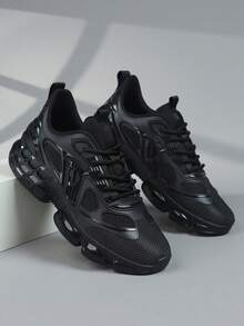 运动鞋男鞋时尚男士运动鞋系带鞋黑色个性黑色街头休闲鞋 - 黑色 - 查看 3