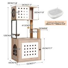 OMCPET Cat Tree Large Cat Tower With Litter Box Enclosure, All-In-One Cat Tower For Indoor Cats With Cat Bed, Food Bowl Station, Scratching Posts And Openable Cabinet Doors, Modern Style Pet Furniture, Cat Condo For Adult Cats Kittens - Grey - View 4