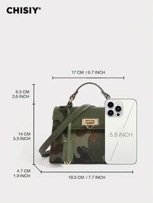 CHISIY 1pc Fashion Camouflage Avant-Garde Style Handbag, Green PU With Brown & Dark Green Color Blocking, Suitable For Business, Casual, Front Twist Lock, With Shoulder Strap, Crossbody Bag, Lightweight & Durable, Retro Charm, Elegant & Unique Style For Women, Versatile For Any Occasion