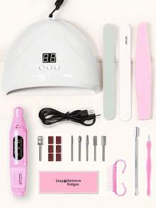 15pcs/Set Manicure Kit Including UV Lamp, Nail Removal Tool, Nail Buffer, Cuticle Pusher, Dust Brush, Nail File, Cuticle Remover - Multicolor - View 1