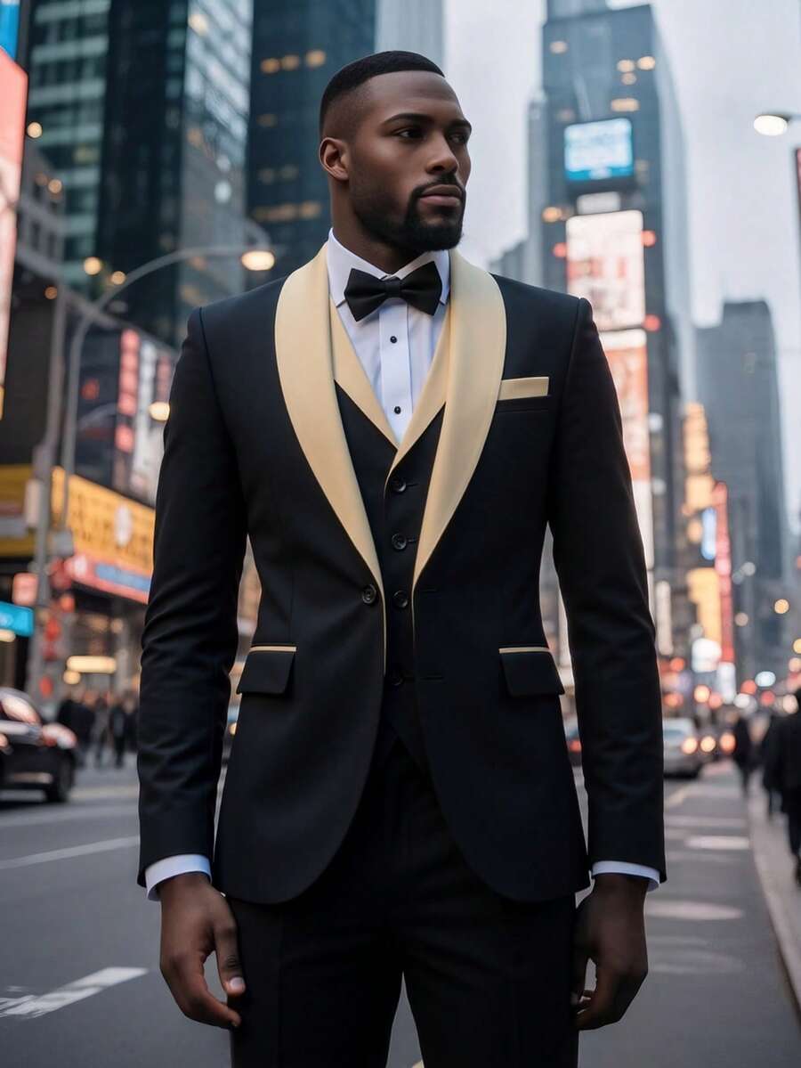 Men's 3-Piece Suit Slim Fit Shawl Lapel Tuxedo Set (Jacket, Vest, Pants) - Wedding Formal Casual Blazer - 香檳色 - 查看 1