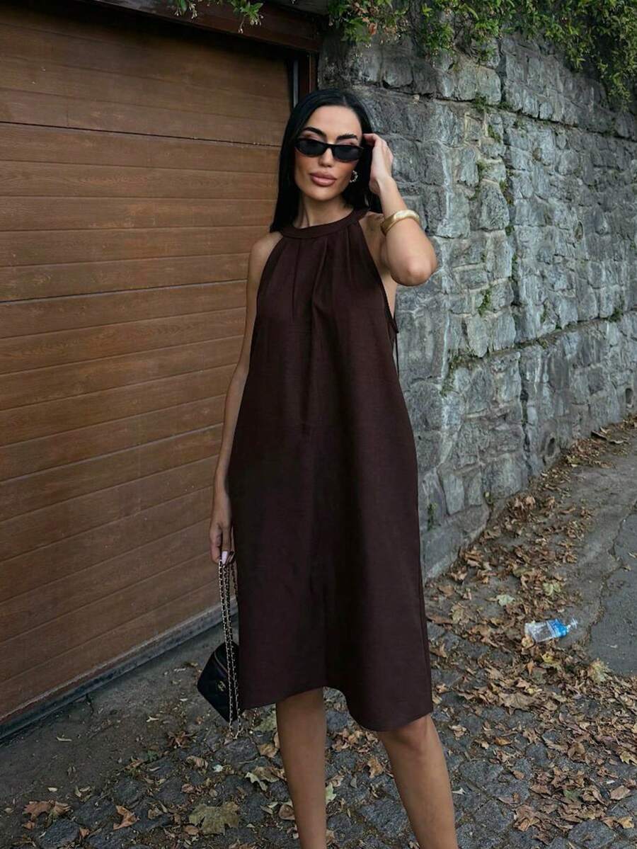Váy yếm trơn màu thường ngày đi làm mùa hè - Cà phê - Xem 1