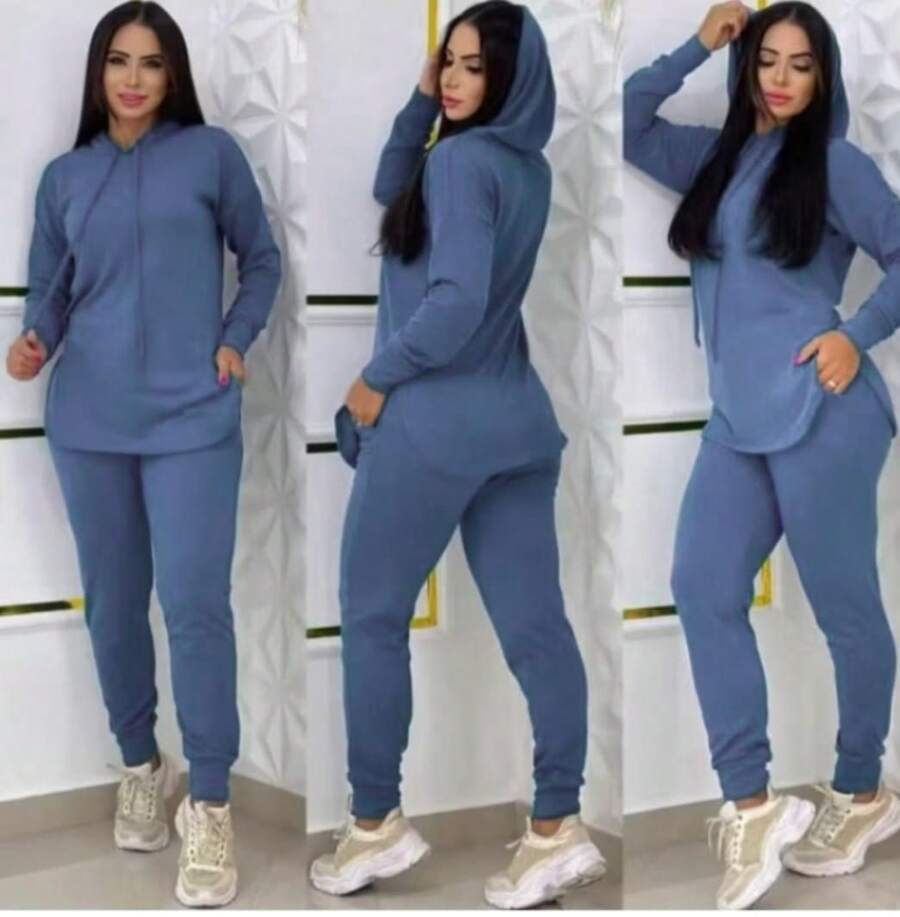 Women's Lanzinha Set, Blouse And Pants, Simple Casual, Knitted Fabric, Pocket, , Home, Night, Street - Jeans - 查看 1