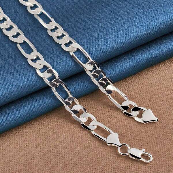 High Quality 925 Sterling Silver 16/18/20/22/24/26/28/30 Inches 8mm Figaro Chain Necklace For Men Fashion Jewelry Gifts