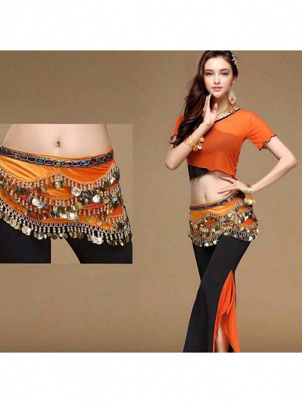 Women's Wavy Belly Dance Belt Hip Scarf Women's Sweet Belly Dance Gold Coin Hip Scarf Skirt Wrap Noisy
