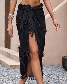 Eicolorte Sarong Cover Up Womens Beach Cover Up Bikini Bathing Suit Swimsuit Swimwear Coverup Sarong Pareo Wraps Women - A-黑色 - 查看 3