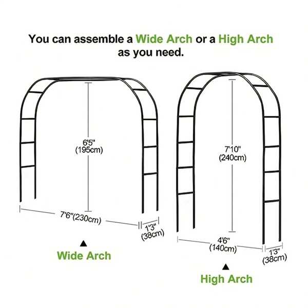 1 pièce Arche de jardin en métal - Treillis solide noir pour plantes grimpantes d'extérieur pour mariages et événements, berceau de vigne de rose - Arche de patio à montage facile, convient pour le jardin, le patio, la décoration de douche nuptiale, cadre élégant et durable, parfait pour les concepteurs de paysage