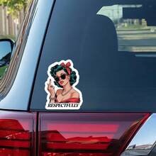 1PC Respectfully Sarcastic Sticker, Adult Humor Funny Laptop Decal, Retro Pin-Up Girl Water Bottle Vinyl, Sassy Attitude Car Decal, Humorous Gift For Friends, Bold Statement & Vintage Aesthetic Decor For Journals, Phones & All Your Confident Expressions - Multicolor - View 8