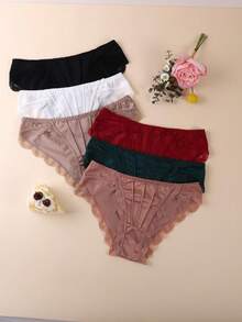 Lace Women Underpants Elegant Floral Lace Trim Low-Waist Women's Panties For Daily Wear Honeymoon Wedding Night Silky - 彩色 - 查看 6