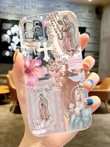 1pc Personalized Cross & Virgin Mary Graphic Aesthetic Pattern Transparent TPU Full Body Shockproof Anti-Fingerprint Phone Case Compatible With IPhone 16 Pro/16 Plus, 15/15 Pro Max/15 Pro, 11/12/13/14 Pro Max, 11 Pro/11 Pro Max, 12 Pro/12 Pro Max, 13 Pro/13 Pro Max, 14 Pro/14 Pro Max, Soft Shell, High-End Creative Design