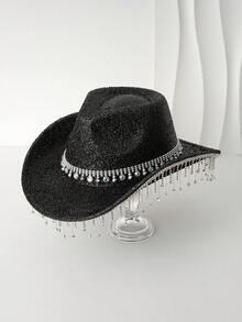 1 件金属闪亮纯色牛仔帽，3D 彩色水钻镶嵌腰带扣帽，搭配闪亮流苏，适合女孩，复古，花卉，朋克风格宽边帽，街头时尚，优雅美学，晚宴必备品，适合生日派对、西部主题活动、聚会、角色扮演、毕业典礼、化妆舞会、节日、婚礼、生日庆祝、音乐节、成人礼 - 寶石 - 查看 10