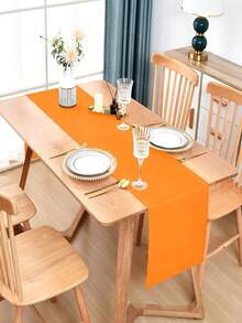 1 pieza Elegante camino de mesa - Poliéster, unicolor, adecuado para restaurante de estilo campestre, cocina, comedor, tocador y decoración de mesa de fiesta - Naranja - Ver 5