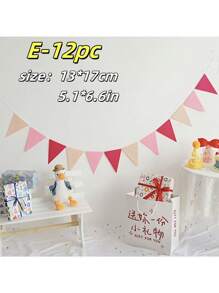1套，3米长，12件，6色复古彩色亚麻三角旗，适用于生日、婚礼、万圣节、圣诞节、教室装饰、新年派对装饰、秋季家居装饰。线条不影响使用。颜色随机发！！，适用于学校用品，返校 - 單件 - 查看 4