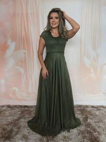 Grife Velasco Long Elegant Evangelical Bridesmaid Dress With Shiny Sleeves - 橄欖綠 - 查看 1