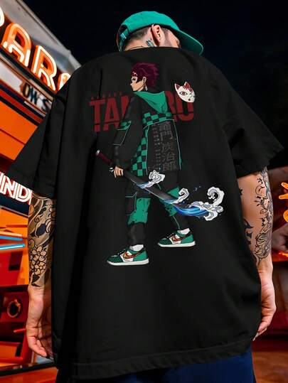 Camiseta Oversized Kimetsu no Yaiba Tanjiro Haori Xadrez Caçador de Demô REF 7238 FLUXOGEEK