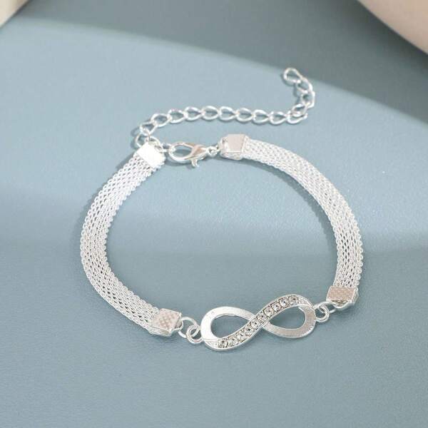 1pc Rhinestone Decorated 8-Shaped Anklet, Vintage Minimalist Alloy Anklet