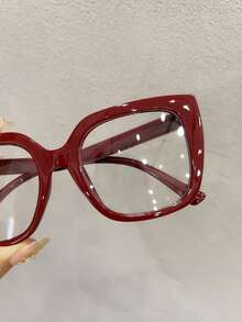 1 Kính gọng vuông PC màu đỏ tía đơn giản cho nữ, tròng kính trong suốt, thích hợp đeo hàng ngày, giải trí và chụp ảnh - Nhiều màu - Xem 3