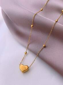 女士简约优雅心形吊坠项链 - 金色 - 查看 3