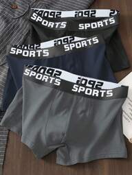 3 Pieces Set Of Men's Solid Color Boxer Shorts, Men's Underwear, Men's Underwear
