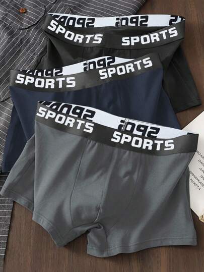 3 Pieces Set Of Men's Solid Color Boxer Shorts, Men's Underwear, Men's Underwear