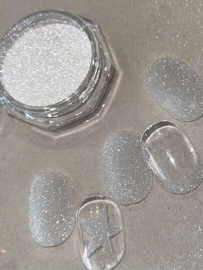 1粒白色雪花海盐水晶钻石粉，超细闪亮糖粉，适用于DIY美甲，适合Y2K美甲、法式美甲、美甲用品、婚礼季、情人节等场合。