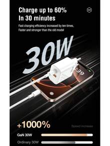 30W Dual-Port EU Charger, Complete With 30W C-To-Lightning Fast-Charging Cable And 60W USB-C Fast-Charging Cable (3.3 Ft / 1 M Data Cable). Compatible With IPhone 16/15/14/13/12/11 And Compatible With Samsung S25/S24/S23/S22 And More-Ideal For Home, Office, And Travel