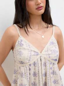 Women's Going Out Crop Tops Print Trim Spaghetti Strap Summer Camisole - 藍色 - 查看 1