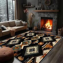 3x5 Rugs, 2x3 Rug, Southwestern Rustic Area Rug, Colorful Geometric Door, Washable & Non - Slip Small Carpet, Home Decor - 黑色 橘色 米色 - 查看 1